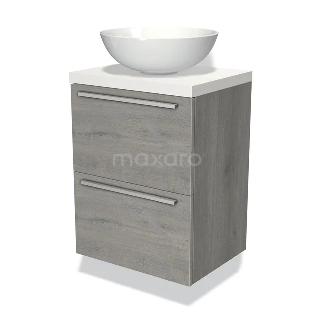 Modulo Plato Slim Vanity units for countertop basin | 50 cm Grey oak Flat front Matte white worktop 2 Stacked drawers BMK37-00273