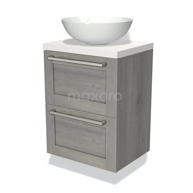 Modulo Plato Slim Vanity units for countertop basin | 50 cm Grey oak Frame front Matte white worktop 2 Stacked drawers BMK37-00274