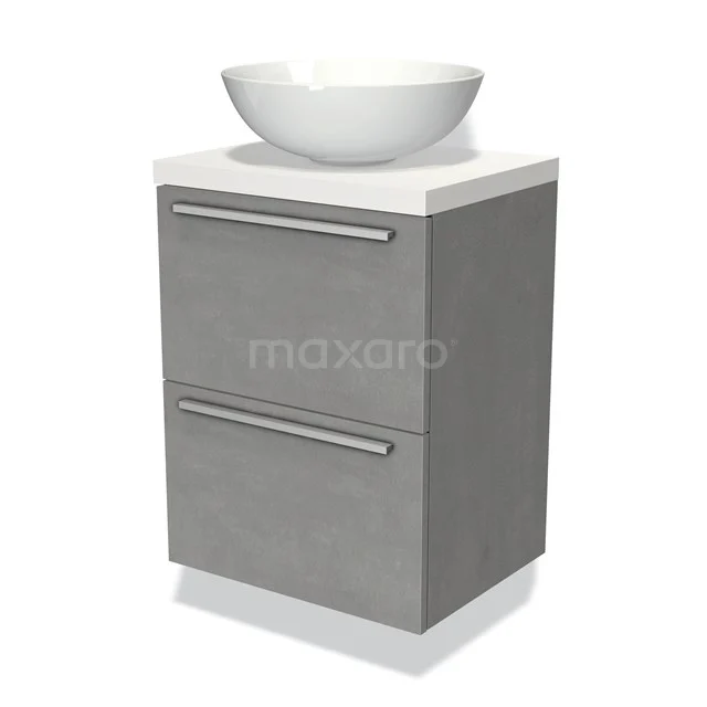Modulo Plato Slim Vanity units for countertop basin | 50 cm Light grey concrete Flat front Matte white worktop 2 Stacked drawers BMK37-00275