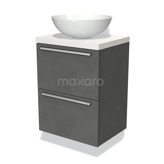 Modulo Plato Slim Vanity units for countertop basin | 50 cm Dark grey concrete Flat front Matte white worktop 2 Stacked drawers BMK37-00276