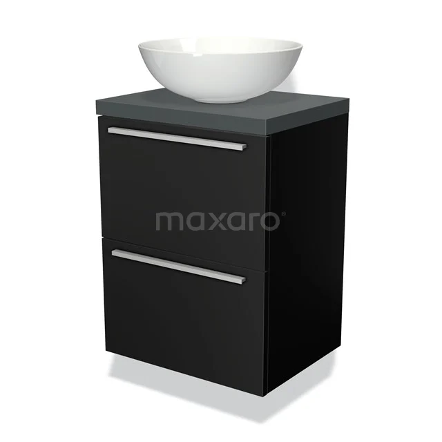 Modulo Plato Slim Vanity units for countertop basin | 50 cm Matte black Flat front Dark grey worktop 2 Stacked drawers BMK37-00277