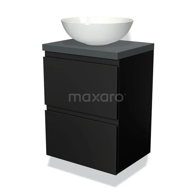 Modulo Plato Slim Vanity units for countertop basin | 50 cm Matte black Handle-less front Dark grey worktop 2 Stacked drawers BMK37-00279