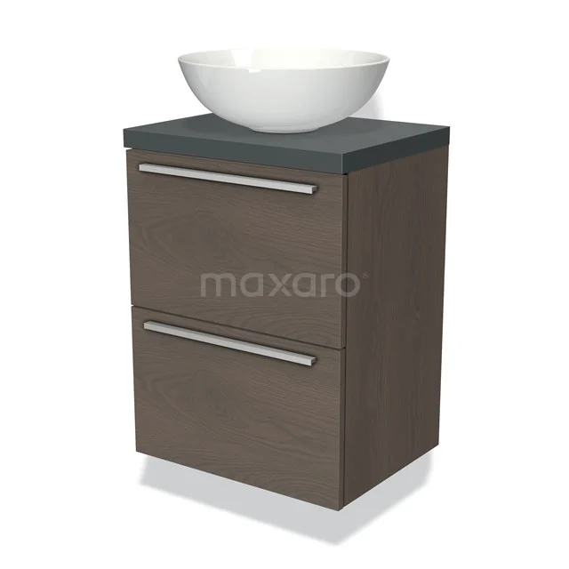 Modulo Plato Slim Vanity units for countertop basin | 50 cm Dark brown oak Flat front Dark grey worktop 2 Stacked drawers BMK37-00300
