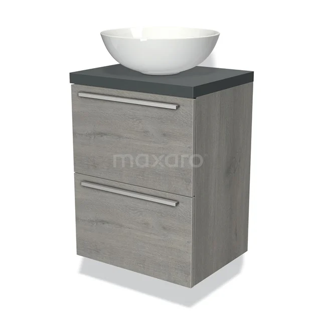 Modulo Plato Slim Vanity units for countertop basin | 50 cm Grey oak Flat front Dark grey worktop 2 Stacked drawers BMK37-00302