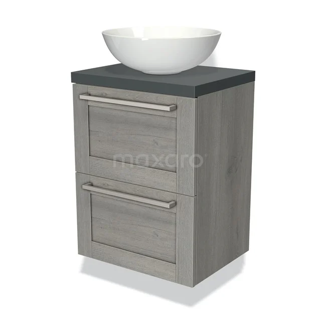 Modulo Plato Slim Vanity units for countertop basin | 50 cm Grey oak Frame front Dark grey worktop 2 Stacked drawers BMK37-00303
