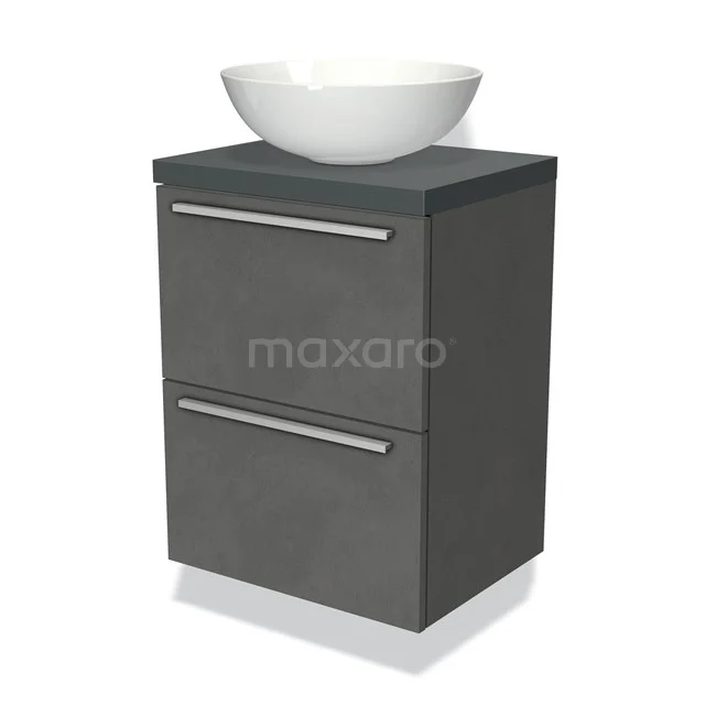 Modulo Plato Slim Vanity units for countertop basin | 50 cm Dark grey concrete Flat front Dark grey worktop 2 Stacked drawers BMK37-00305