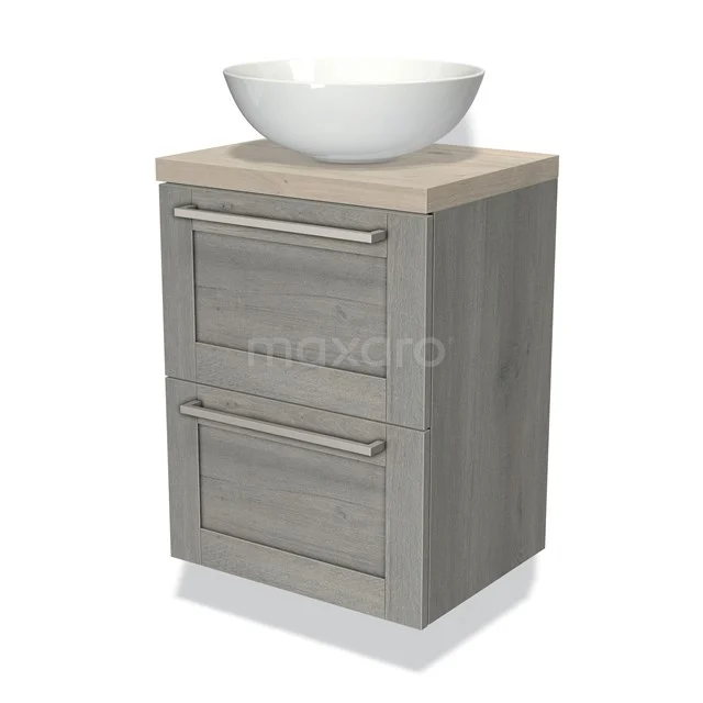Modulo Plato Slim Vanity units for countertop basin | 50 cm Grey oak Frame front Light grey oak worktop 2 Stacked drawers BMK37-00392