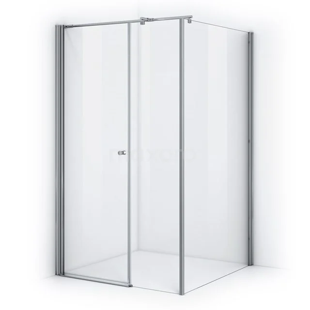 L-förmige Glasduschkabine mit Aluminiumprofil, ideal für moderne Bäder, mit Drehtür und transparentem Design.