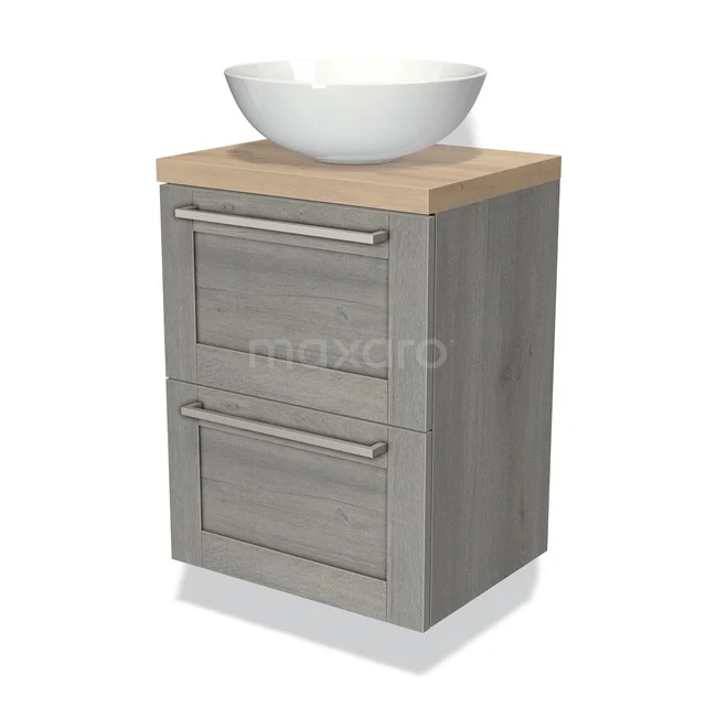Modulo Plato Slim Vanity units for countertop basin | 50 cm Grey oak Frame front Light brown oak worktop 2 Stacked drawers BMK37-00422
