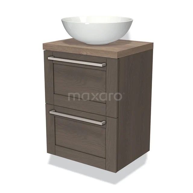 Modulo Plato Slim Vanity units for countertop basin | 50 cm Dark brown oak Frame front Mid brown oak worktop 2 Stacked drawers BMK37-00450