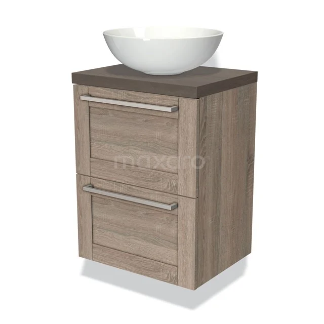 Modulo Plato Slim Vanity units for countertop basin | 50 cm Oak Frame front Dark brown oak worktop 2 Stacked drawers BMK37-00474