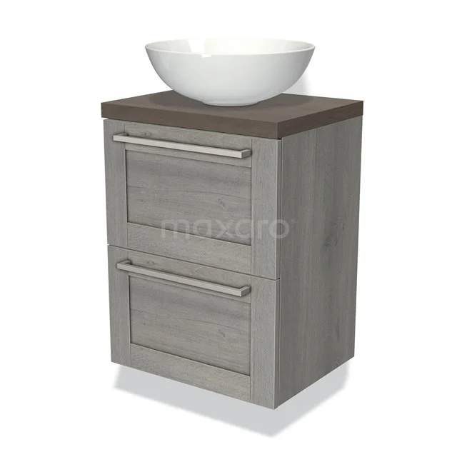 Modulo Plato Slim Vanity units for countertop basin | 50 cm Grey oak Frame front Dark brown oak worktop 2 Stacked drawers BMK37-00482