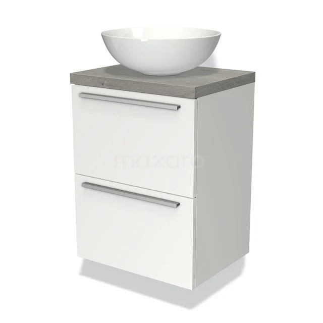 Modulo Plato Slim Vanity units for countertop basin | 50 cm Matte white Flat front Grey oak worktop 2 Stacked drawers BMK37-00494