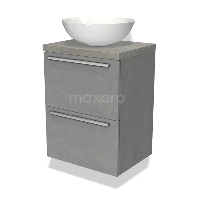 Modulo Plato Slim Vanity units for countertop basin | 50 cm Light grey concrete Flat front Grey oak worktop 2 Stacked drawers BMK37-00513