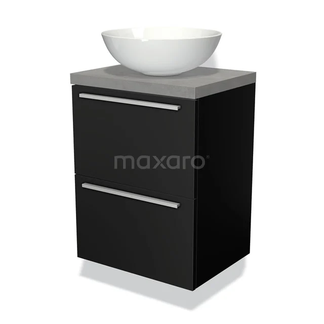 Modulo Plato Slim Vanity units for countertop basin | 50 cm Matte black Flat front Light grey concrete worktop 2 Stacked drawers BMK37-00515