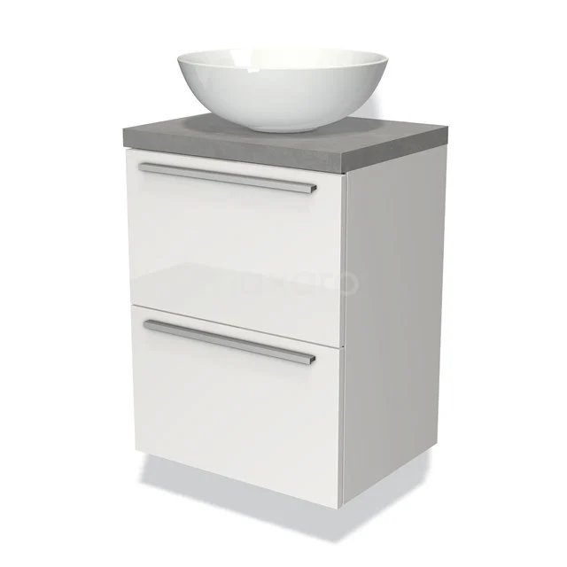 Modulo Plato Slim Vanity units for countertop basin | 50 cm High-gloss white Flat front Light grey concrete worktop 2 Stacked drawers BMK37-00521