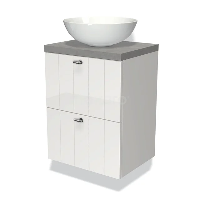 White bathroom unit with grey top plate, ceramic vanity units with basin and two drawers, modern design for stylish bathroom fittings.