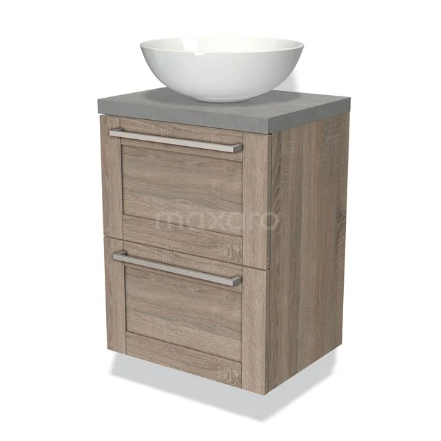 Modulo Plato Slim Vanity units for countertop basin | 50 cm Oak Frame front Light grey concrete worktop 2 Stacked drawers BMK37-00534