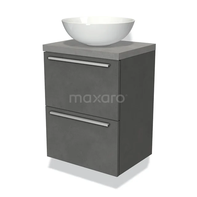Graue Badmöbelset mit Waschbecken, Betonlook, zwei Schubladen und schicker Designverarbeitung für moderne Bäder.