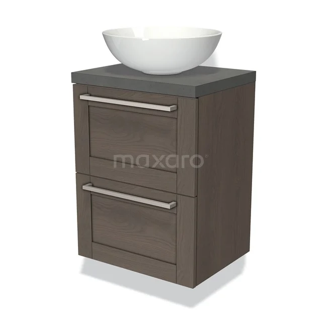 Modulo Plato Slim Vanity units for countertop basin | 50 cm Dark brown oak Frame front Dark grey concrete worktop 2 Stacked drawers BMK37-00573