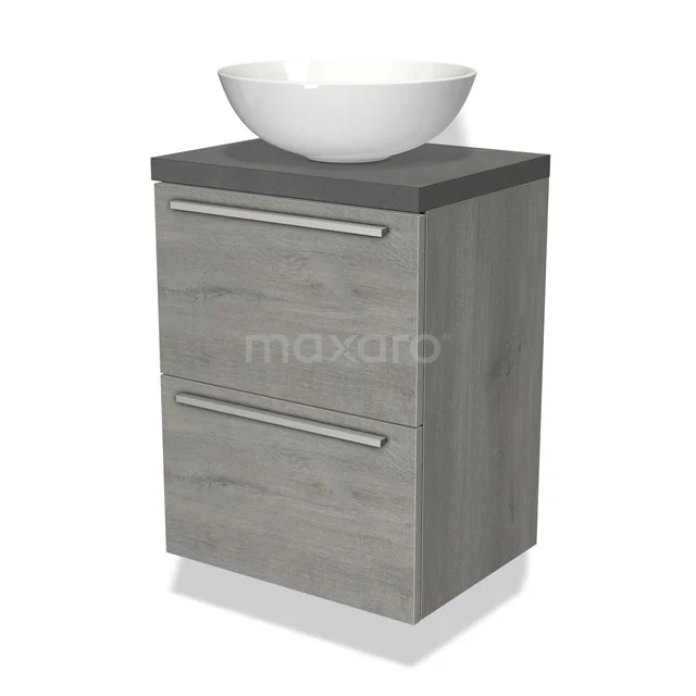 Modulo Plato Slim Vanity units for countertop basin | 50 cm Grey oak Flat front Dark grey concrete worktop 2 Stacked drawers BMK37-00574