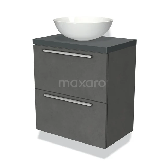 Modulo Plato Slim Vanity units for countertop basin | 60 cm Dark grey concrete Flat front Dark grey worktop 2 Stacked drawers BMK37-00721
