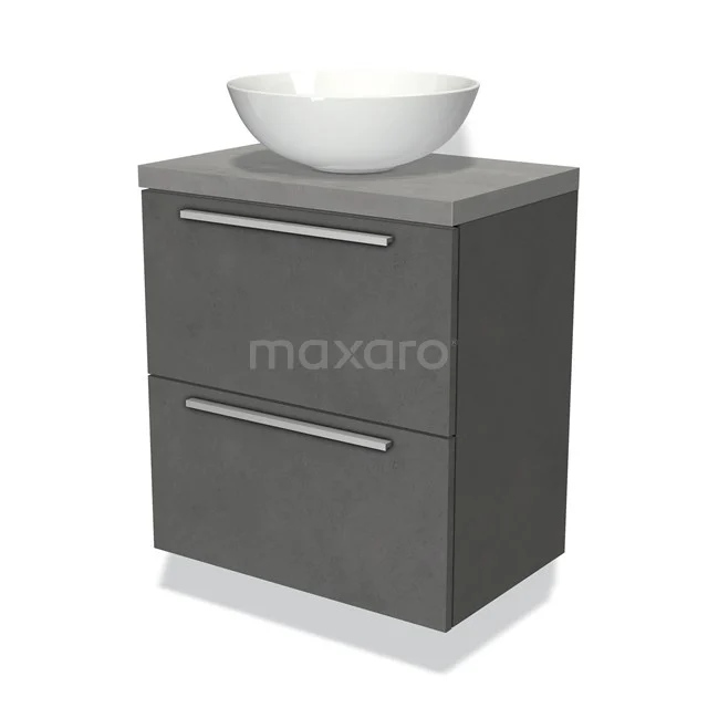 Modulo Plato Slim Vanity units for countertop basin | 60 cm Dark grey concrete Flat front Light grey concrete worktop 2 Stacked drawers BMK37-00961