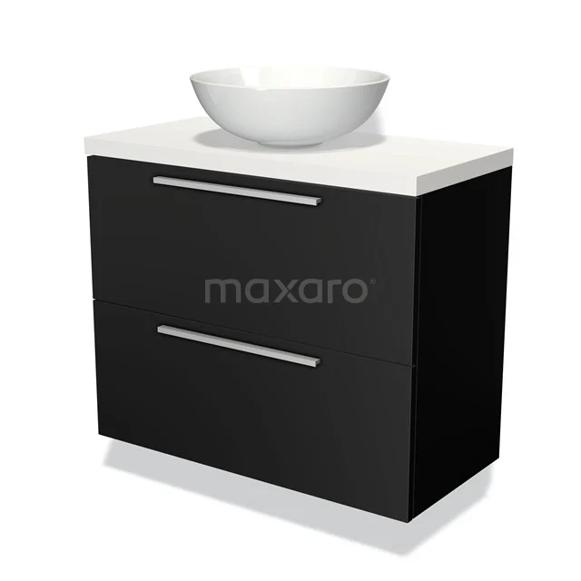 Modulo Plato Slim Vanity units for countertop basin | 80 cm Matte black Flat front Matte white worktop 2 Stacked drawers BMK37-01080