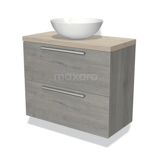 Wooden bathroom unit grey with basin, 2 drawers, modern look, perfect for stylish bathroom storage.