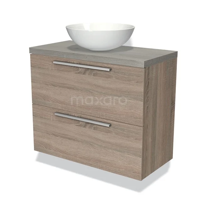 Modulo Plato Slim Badkamermeubel voor waskom | 80 cm Eiken Vlak front Grijs eiken blad 2 lades onder elkaar BMK37-01335