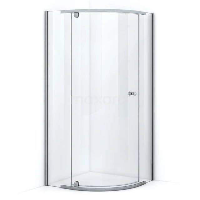 Curved shower enclosure made of clear glass and silver profiles, ideal for a modern bathroom.
