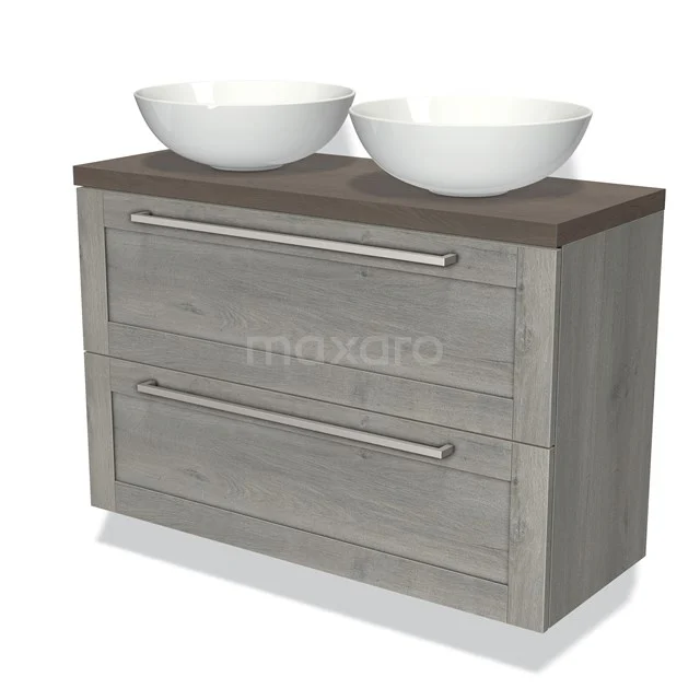 Modulo Plato Slim Vanity units for countertop basin | 100 cm Grey oak Frame front Dark brown oak worktop 2 Stacked drawers BMK37-01730
