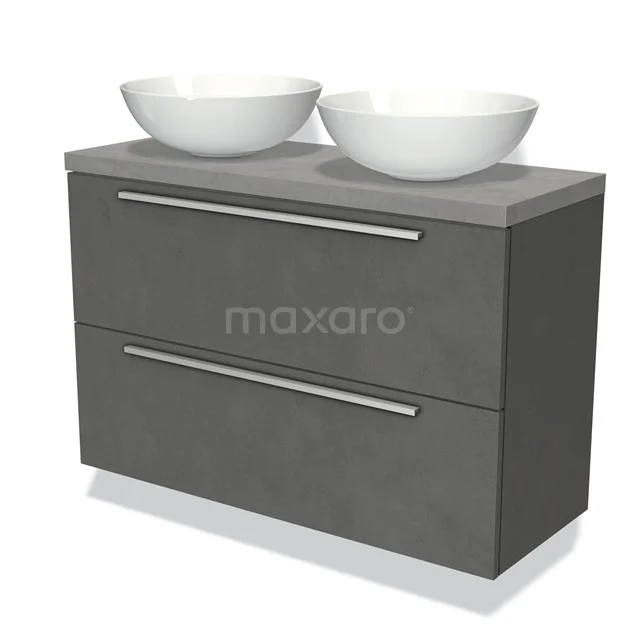 Modulo Plato Slim Vanity units for countertop basin | 100 cm Dark grey concrete Flat front Light grey concrete worktop 2 Stacked drawers BMK37-01793
