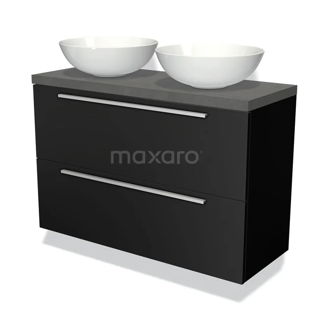 Modulo Plato Slim Vanity units for countertop basin | 100 cm Matte black Flat front Dark grey concrete worktop 2 Stacked drawers BMK37-01794