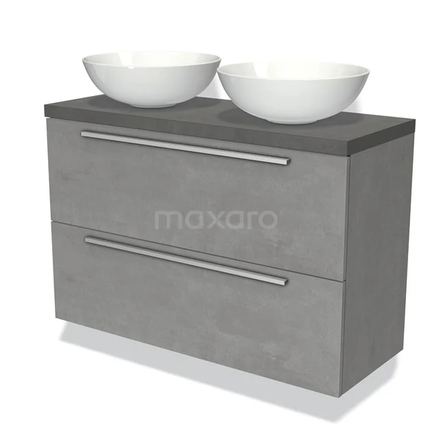 Modulo Plato Slim Vanity units for countertop basin | 100 cm Light grey concrete Flat front Dark grey concrete worktop 2 Stacked drawers BMK37-01824