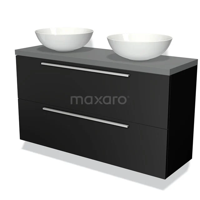 Modulo Plato Slim Vanity units for countertop basin | 120 cm Matte black Flat front Mid grey worktop 2 Stacked drawers BMK37-01854