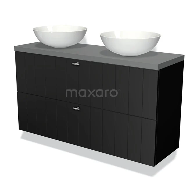 Modulo Plato Slim Vanity units for countertop basin | 120 cm Matte black Slat front Mid grey worktop 2 Stacked drawers BMK37-01855