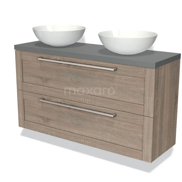 Modulo Plato Slim Vanity units for countertop basin | 120 cm Oak Frame front Mid grey worktop 2 Stacked drawers BMK37-01870