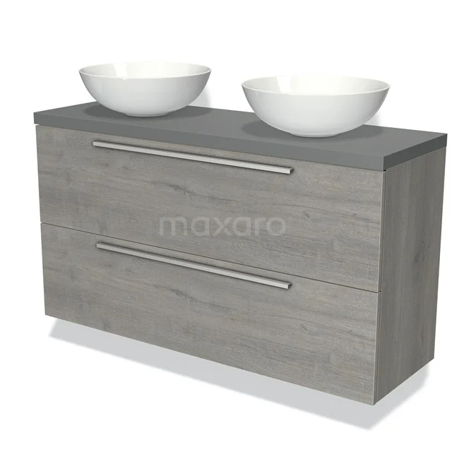 Modulo Plato Slim Vanity units for countertop basin | 120 cm Grey oak Flat front Mid grey worktop 2 Stacked drawers BMK37-01879