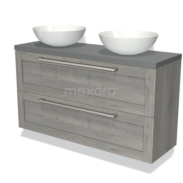 Modulo Plato Slim Vanity units for countertop basin | 120 cm Grey oak Frame front Mid grey worktop 2 Stacked drawers BMK37-01880