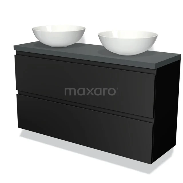 Modulo Plato Slim Vanity units for countertop basin | 120 cm Matte black Handle-less front Dark grey worktop 2 Stacked drawers BMK37-01943