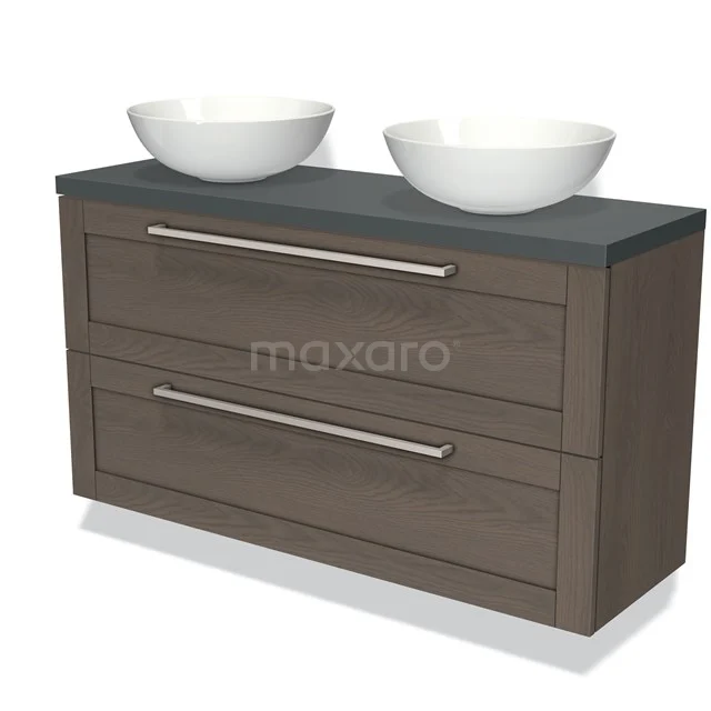 Modulo Plato Slim Vanity units for countertop basin | 120 cm Dark brown oak Frame front Dark grey worktop 2 Stacked drawers BMK37-01965