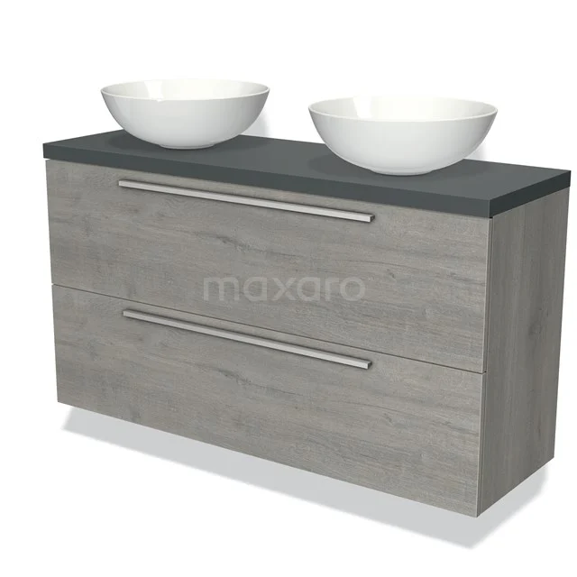 Modulo Plato Slim Vanity units for countertop basin | 120 cm Grey oak Flat front Dark grey worktop 2 Stacked drawers BMK37-01966