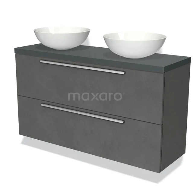 Modulo Plato Slim Vanity units for countertop basin | 120 cm Dark grey concrete Flat front Dark grey worktop 2 Stacked drawers BMK37-01969