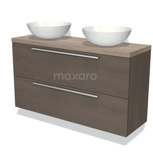 Modulo Plato Slim Vanity units for countertop basin | 120 cm Dark brown oak Flat front Oak worktop 2 Stacked drawers BMK37-02023