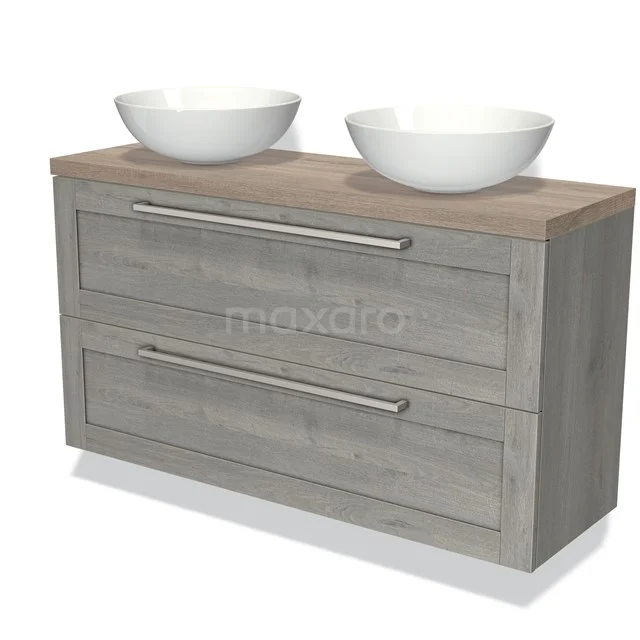 Modulo Plato Slim Vanity units for countertop basin | 120 cm Grey oak Frame front Oak worktop 2 Stacked drawers BMK37-02026