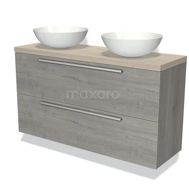 Modulo Plato Slim Vanity units for countertop basin | 120 cm Grey oak Flat front Light grey oak worktop 2 Stacked drawers BMK37-02055