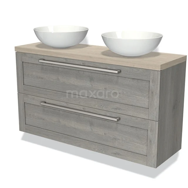 Modulo Plato Slim Vanity units for countertop basin | 120 cm Grey oak Frame front Light grey oak worktop 2 Stacked drawers BMK37-02056