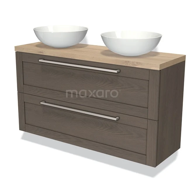 Modulo Plato Slim Badkamermeubel voor waskom | 120 cm Donkerbruin eiken Kader front Lichtbruin eiken blad 2 lades onder elkaar BMK37-02084