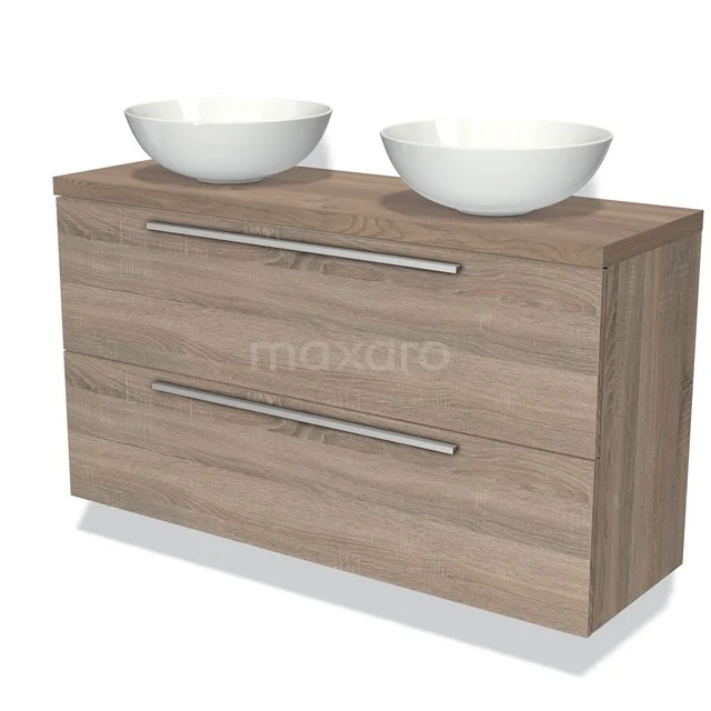 Modulo Plato Slim Badkamermeubel voor waskom | 120 cm Eiken Vlak front Middenbruin eiken blad 2 lades onder elkaar BMK37-02107